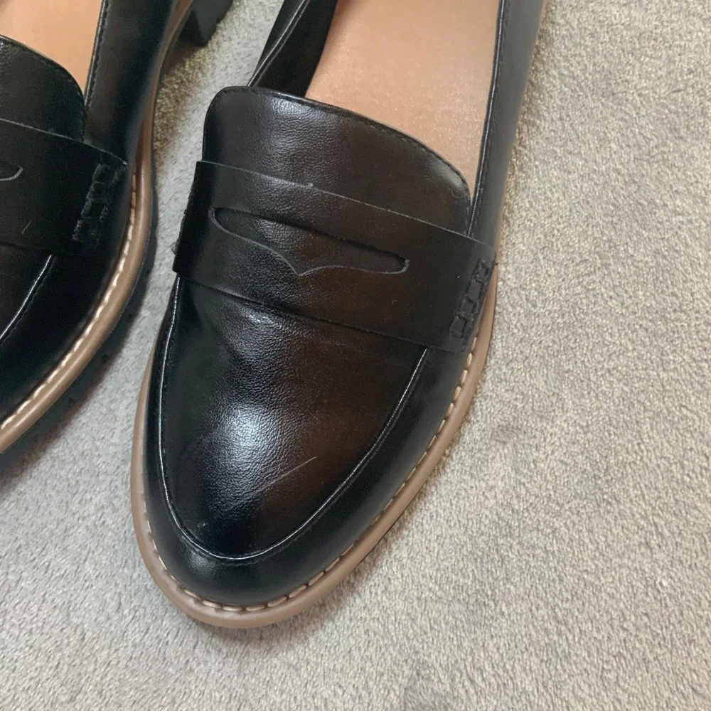 DV Dolce Vita Carley Black Lug Sole Penny Loafers Womens Size 8 Chunky Heel